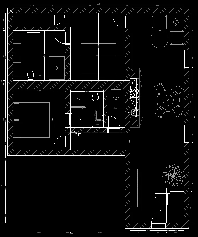 Grundriss der Monteurwohnung als helle Zeichnung